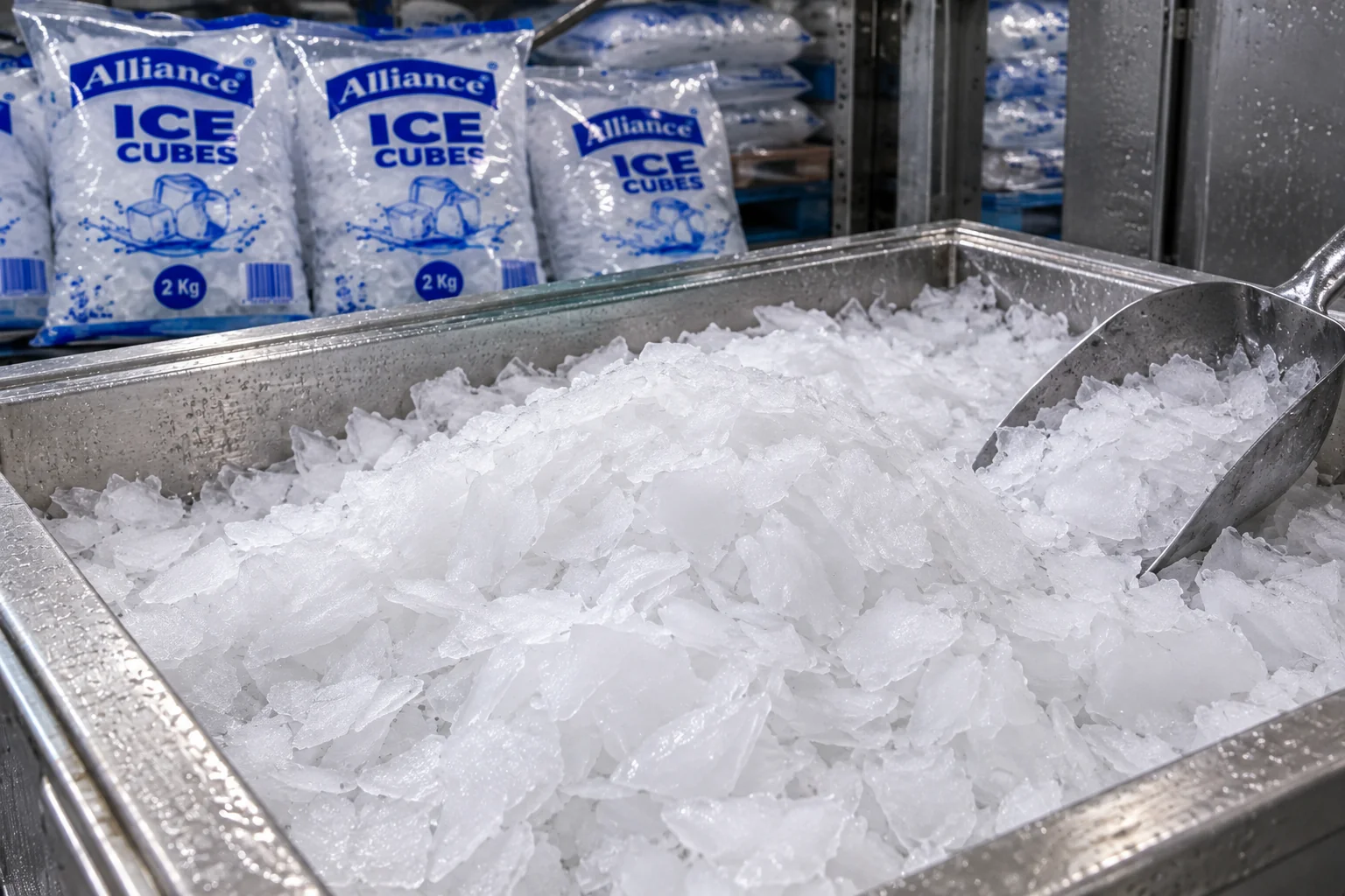 Flaked ice and scoop